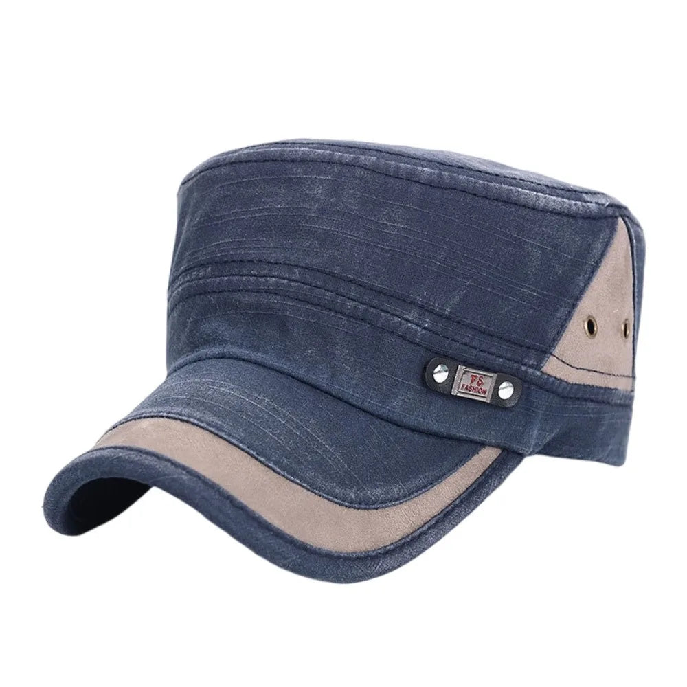 Retro Flat Top Cotton Sun Hat – UV Protection, Unisex