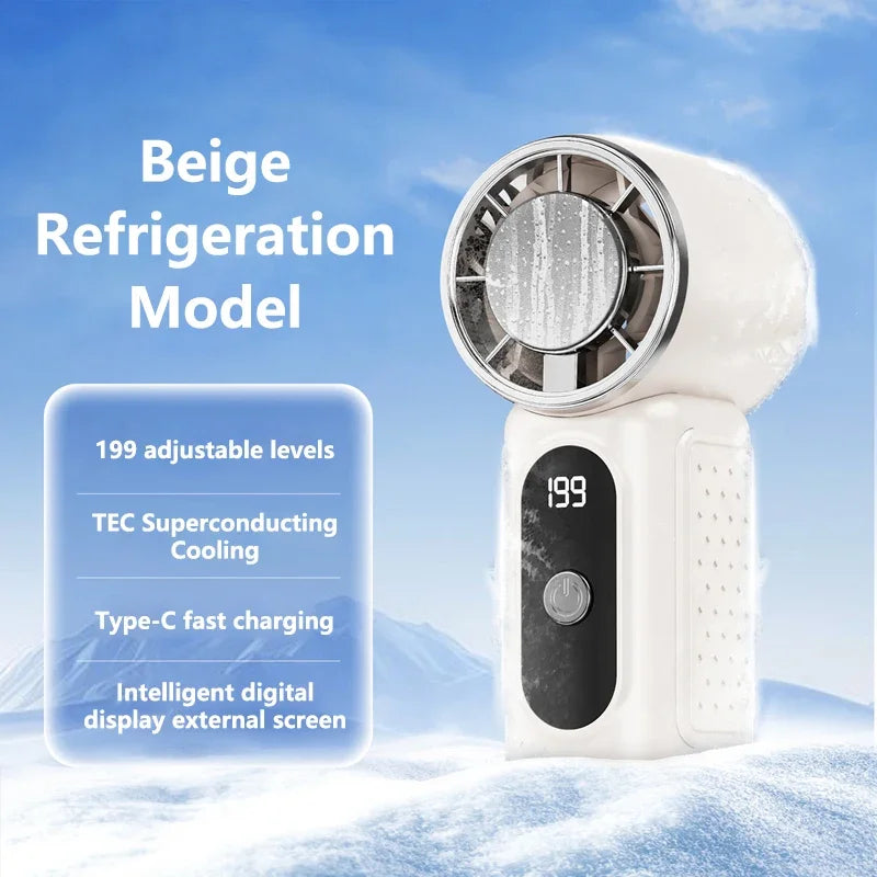 Lenovo Turbo Fan Bladeless Handheld Mini High Speed Fan USB Rechargeable Strong Wind Cooling Fan Ice Compress for Travel Office Peaceful Pleasures Health and Wellness White