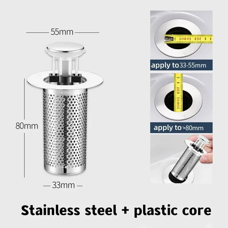 Pop-Up Drain Stopper & Hair Catcher | Stainless Steel Strainer