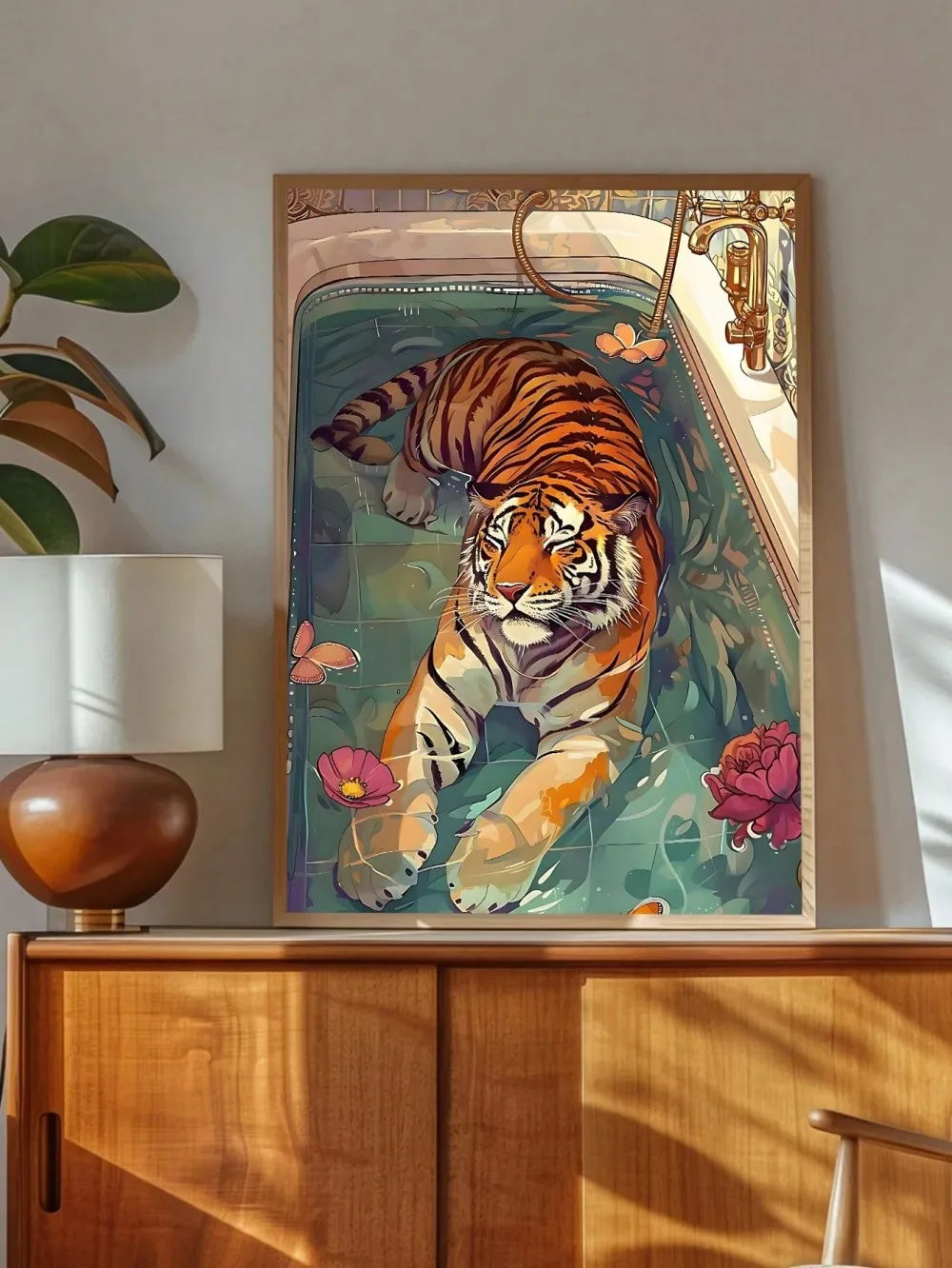 Retro Tiger & Leopard Canvas Wall Art | Unframed Exotic Print