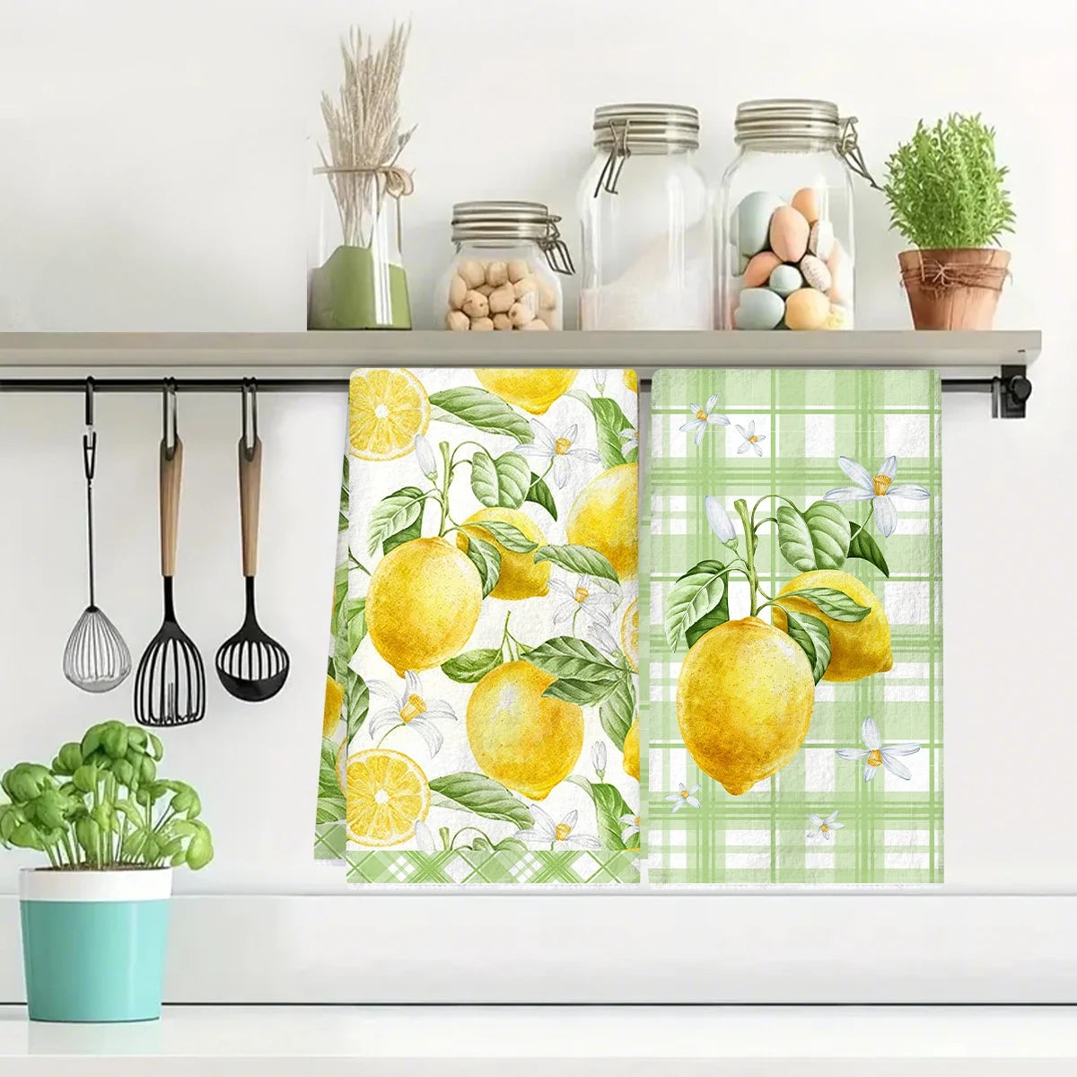 Italy Lemon Hand & Dish Towels | Rustic Kitchen Tea Towels 2pc Kitchen Tea Towels Peaceful Pleasures Health and Wellness