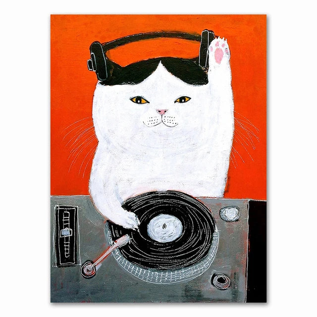 Funny Cat & Dog Haircut Canvas Wall Art | Modern Cartoon Poster