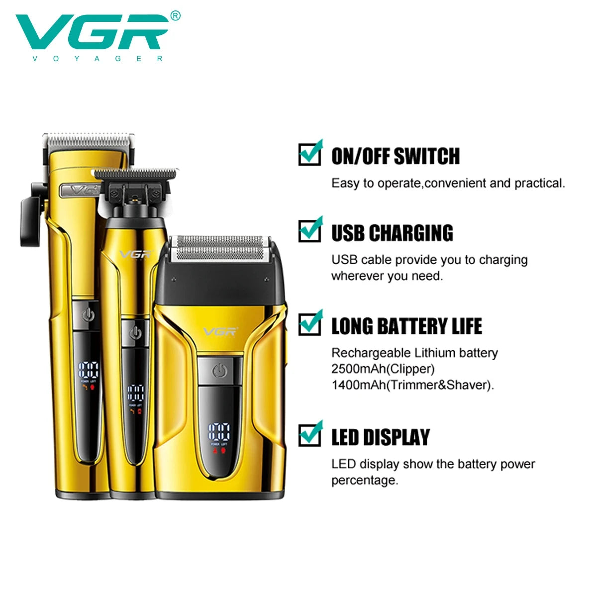 VGR 3-in-1 Hair Trimming Set Professional High end Electric Push Clipper Oil Head Carving Pusher LED Reciprocating Shaver V-694 Peaceful Pleasures Health and Wellness