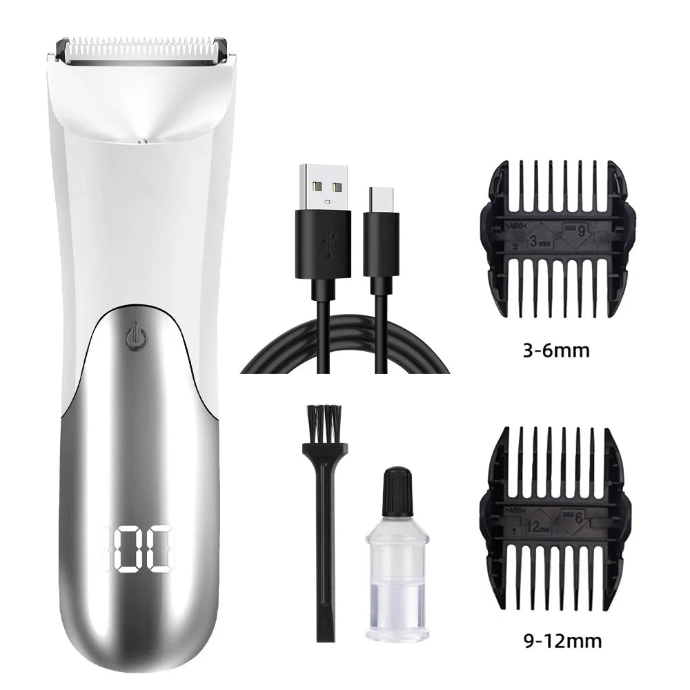 Men'S Groin Body Hair Trimmer, Electric Ball Trimmer, Includes 2 Guard Attachments, Ceramic Blade Head, Wet And Dry Shaver Peaceful Pleasures Health and Wellness WHITE