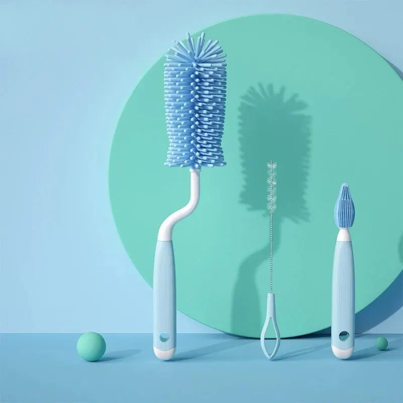3-Piece Silicone Bottle Brush Set | 360° Baby Bottle Cleaner