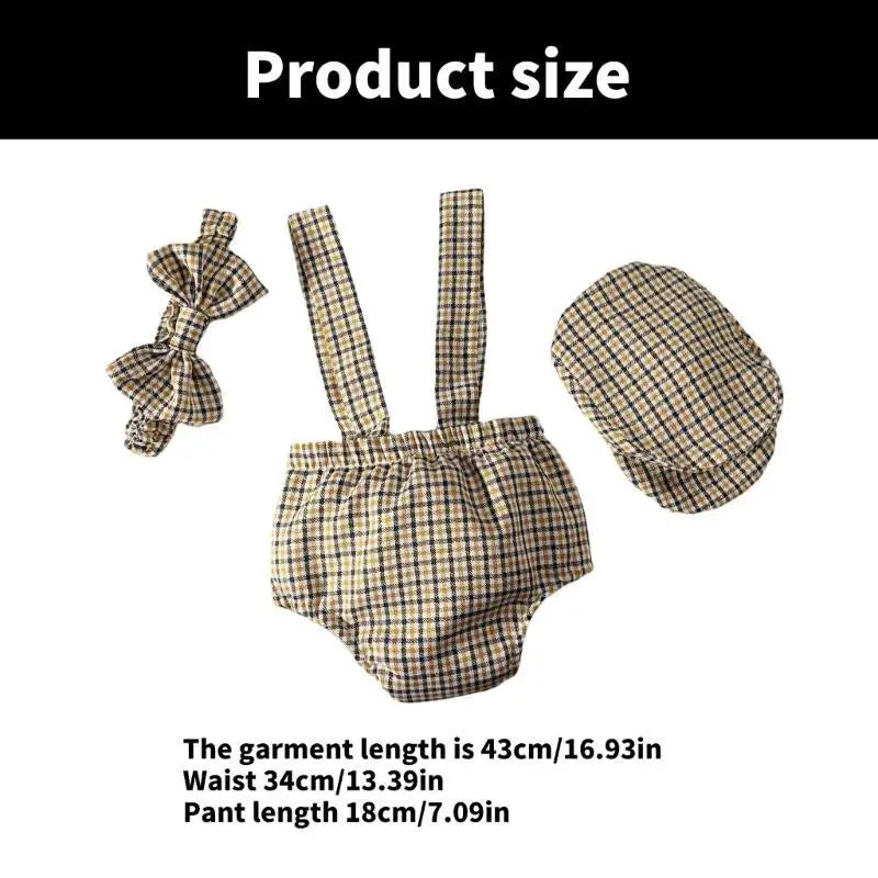 Newborn Boy Gentleman Outfit – Checkered Pants, Hat & Bowtie