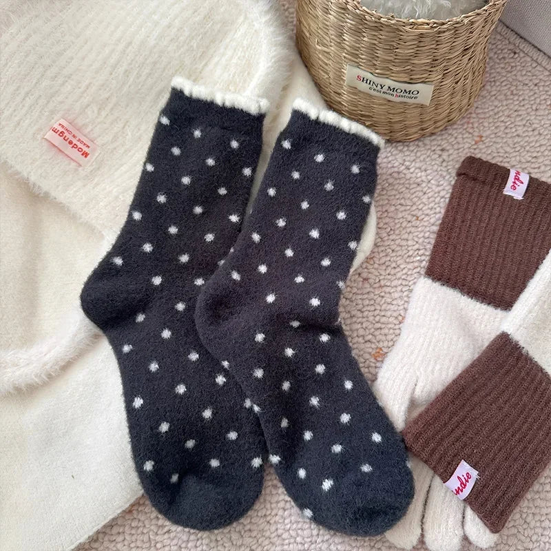 Fashion Autumn Winter Warm Thick Floor Socks with Velvet Dots Australian Fleece Home Cute Confinement Socks Versatile Floor Sox Peaceful Pleasures Health and Wellness SKY BLUE One Size