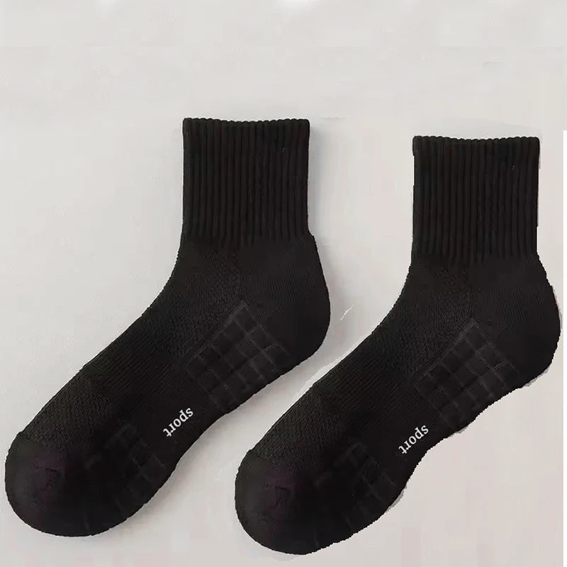 Men's Thick Bottom Sweat Absorbing and Breathable Sports Socks with Bottom Cushion for Running Professional Sports Men's Socks Peaceful Pleasures Health and Wellness Middle Socks Black