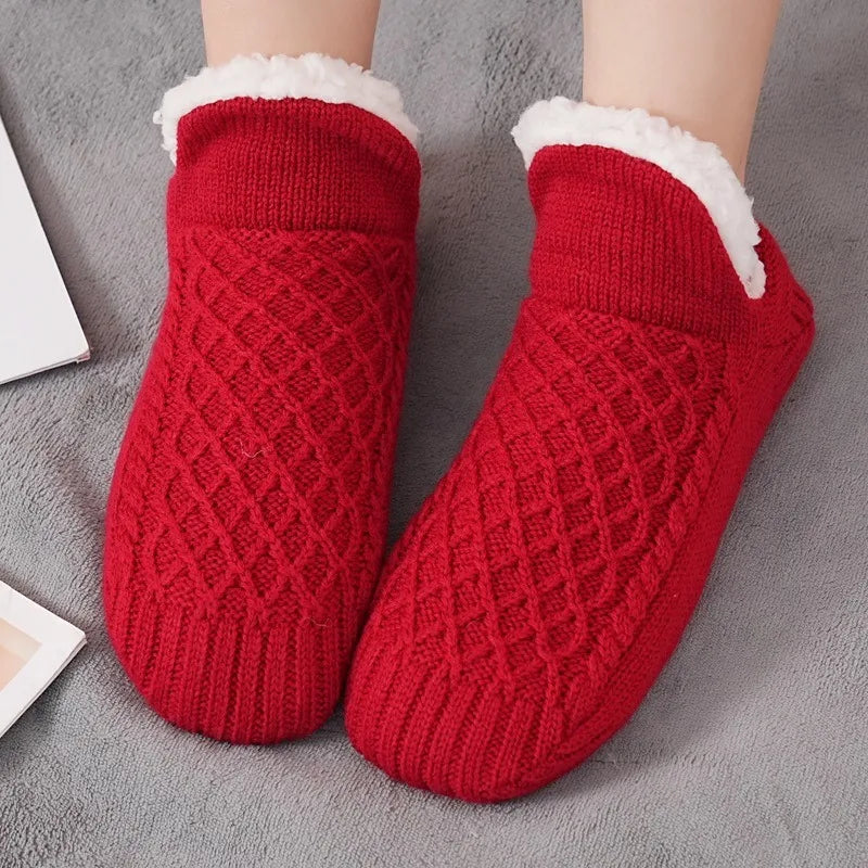 Autumn And Winter Plush Floor Socks, Indoor Anti Slip Thick Warm Foot Socks, Family Bedroom Slippers And Sleeping Socks Peaceful Pleasures Health and Wellness Red One Size 36-39