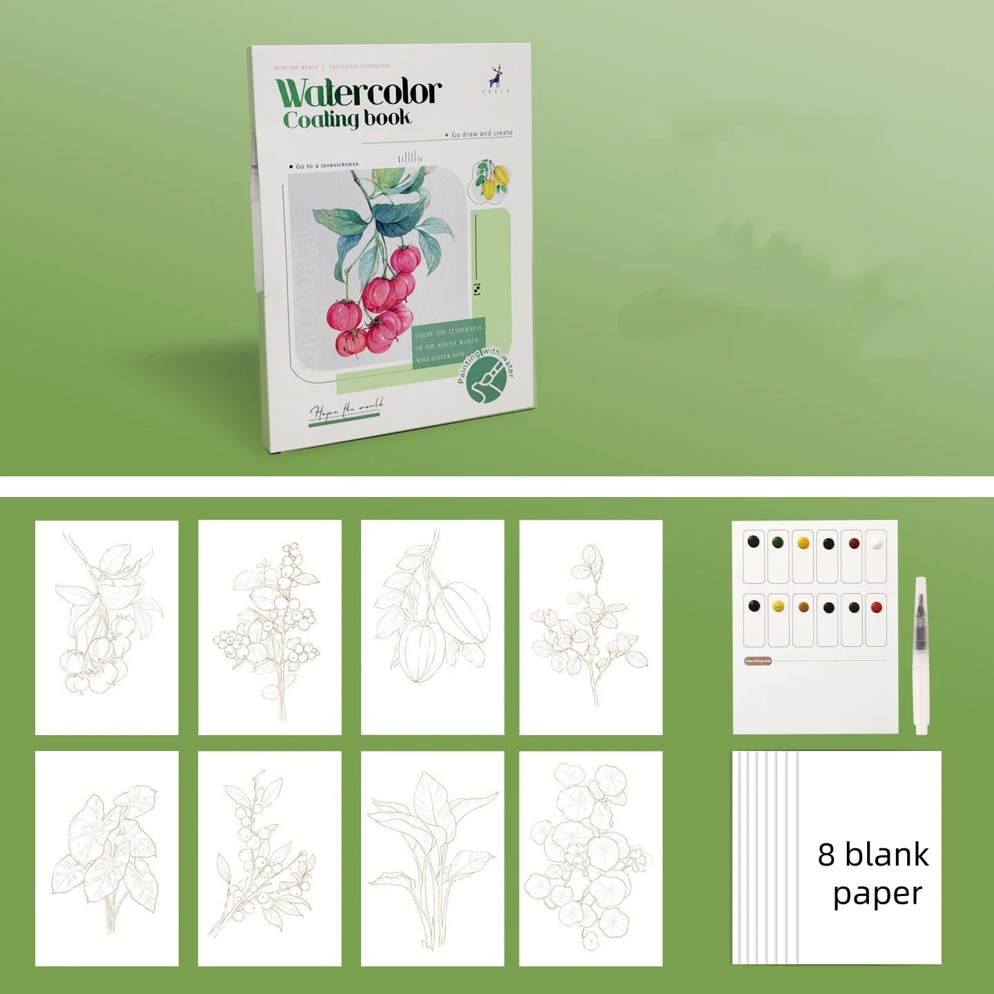 Bview Art Watercolor Coloring Book Adults Tri-fold Design Built-in