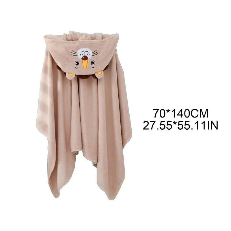 Baby Hooded Bath Towel | Coral Fleece Cartoon Animal Poncho
