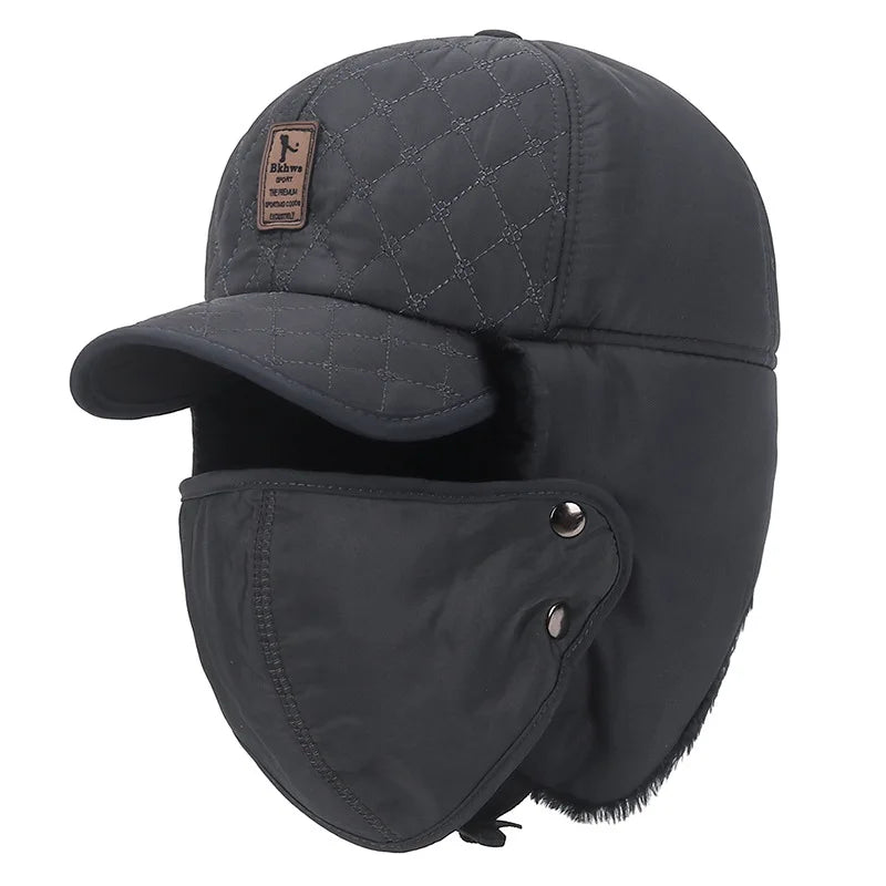 Unisex Winter Outdoor Cycling Windproof 3 In 1 Hat Lei Feng Cap With Face Mask & Ear Flap Ski Thick Velvet Hat For Men Women Peaceful Pleasures Health and Wellness Gray One Size