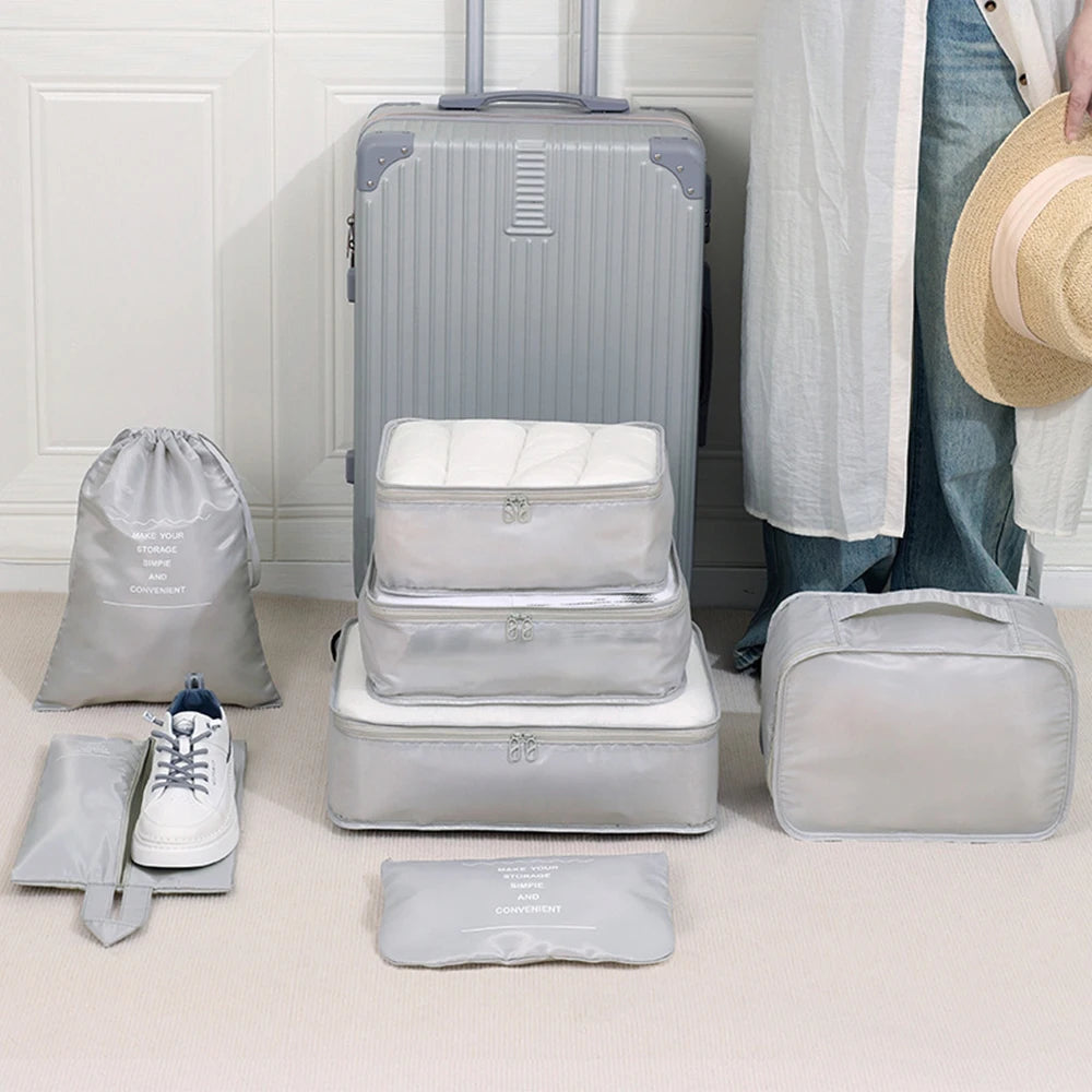 7-Piece Travel Storage Bag Set – Large Capacity Luggage Organizer for Clothes, Moving & Packing Peaceful Pleasures Health and Wellness Light Grey