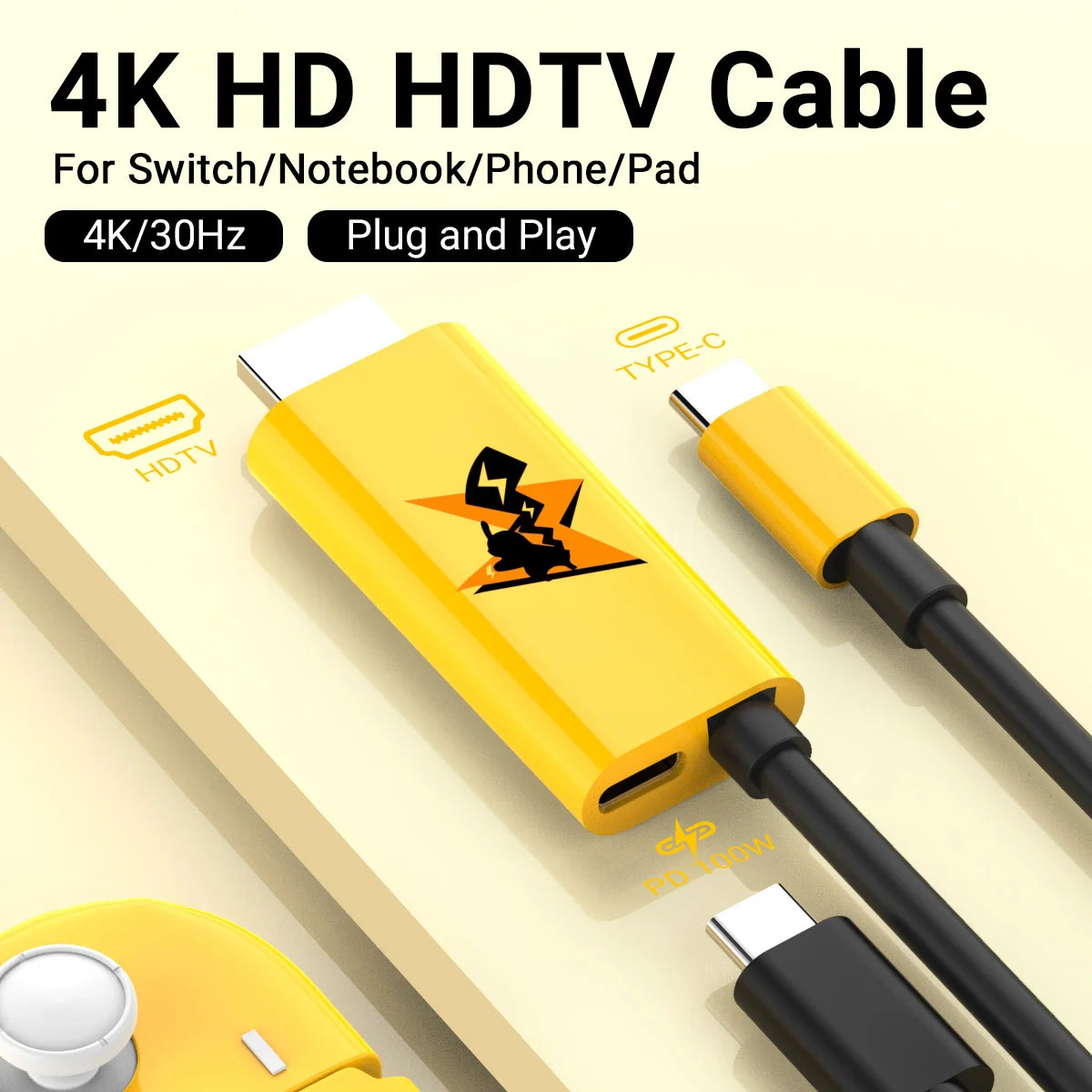 USB-C to HDMI Cable 4K 100W PD | Switch, Laptop, SteamDeck