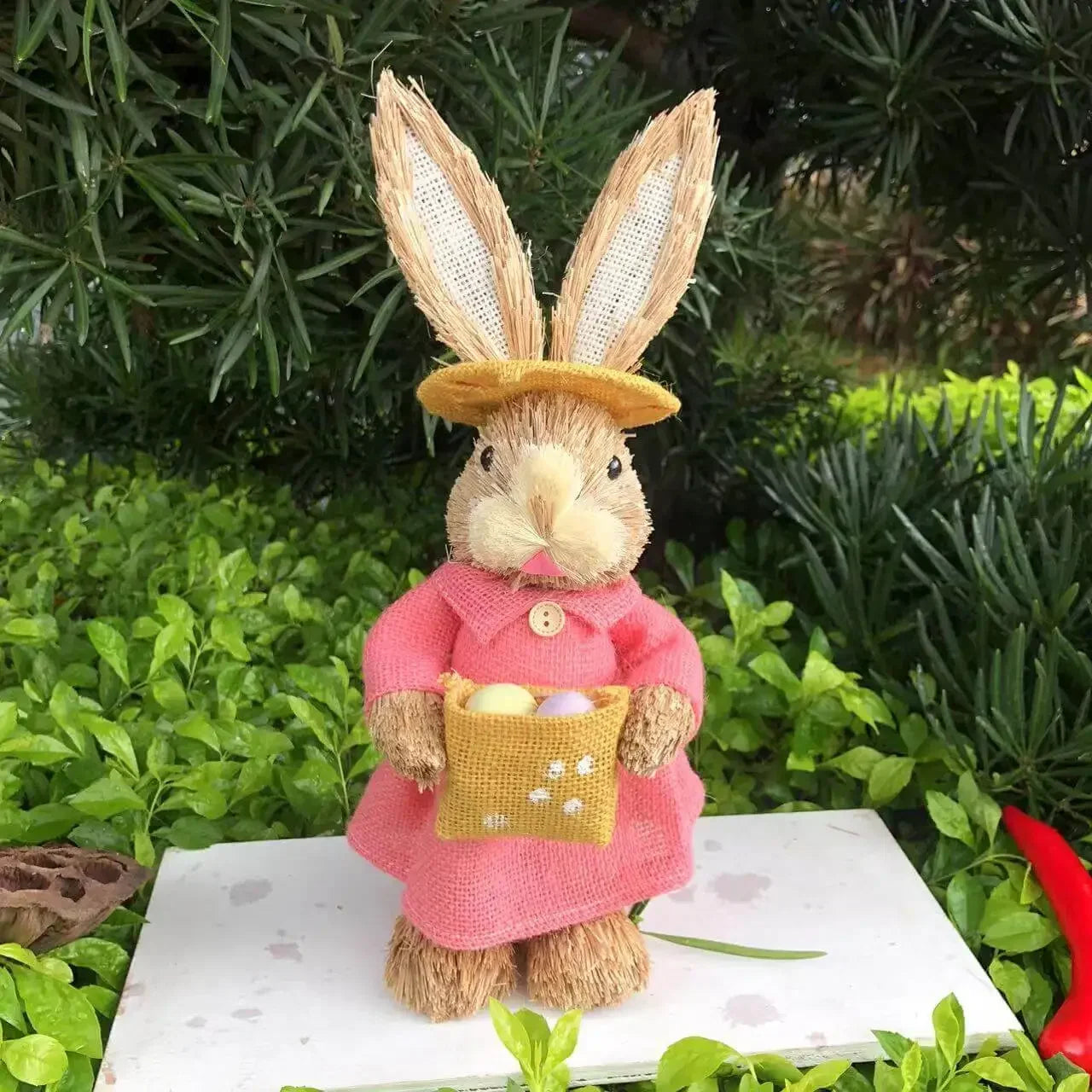 35cm Handmade Straw Easter Bunny Rustic Desktop Decoration