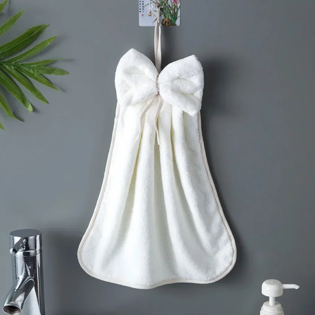 Bowknot Hand Towels – Soft Coral Fleece Quick-Dry Kitchen & Bath