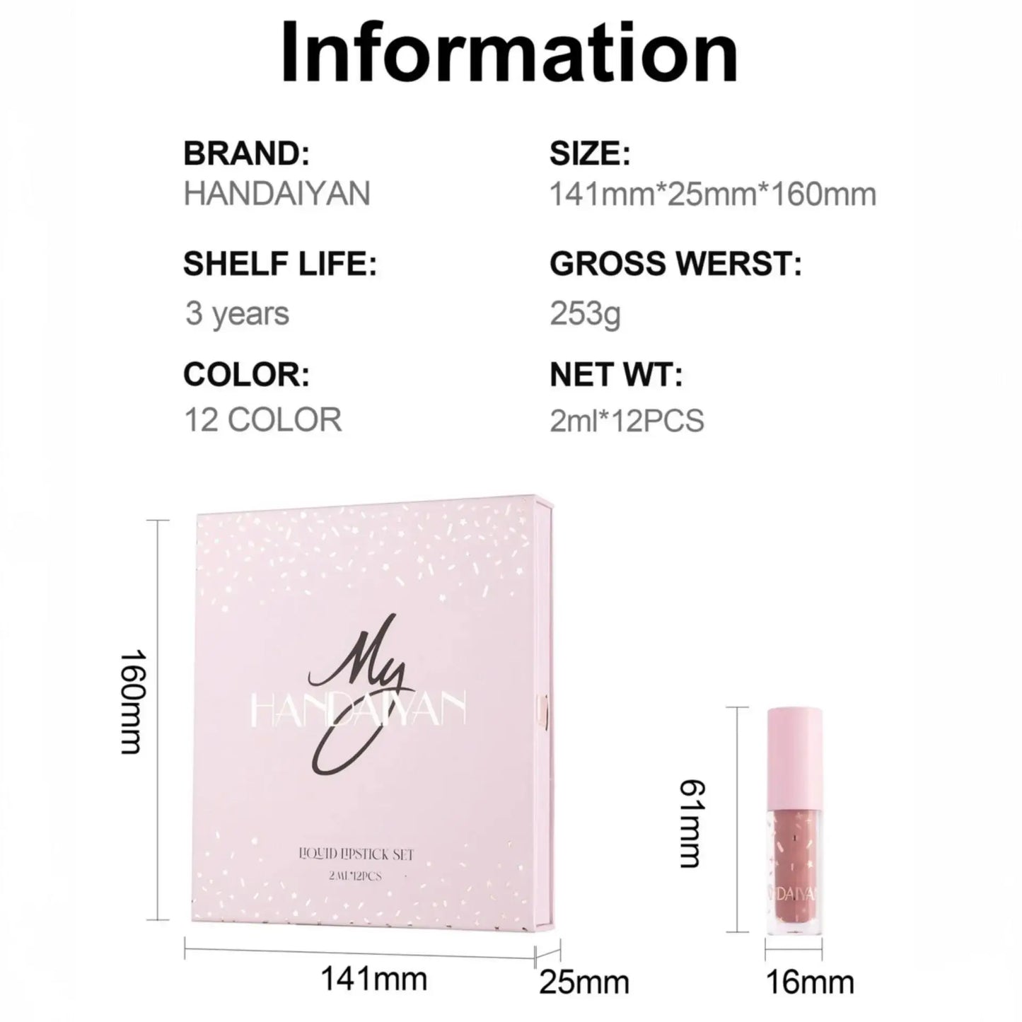 Handaiyan 12-Color Matte Lipstick & Lip Gloss Set – Waterproof