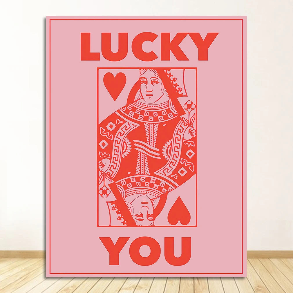 Pink Lucky You Nordic Abstract Line Face Canvas Wall Art