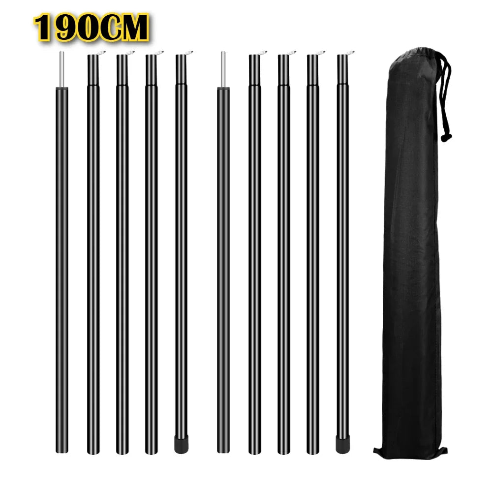 2m/1.9m Folding Tarp Pole Awning Rod Foldable Tent Pole Support Stand Pole Outdoor Camping Sun Shelter Sticks Tent Accessories Peaceful Pleasures Health and Wellness 190CM Black