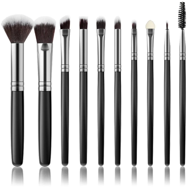 RUNTOIN 10pc Soft Makeup Brush Set – Foundation, Kabuki & More Makeup Brush Set Peaceful Pleasures Health and Wellness GS-10PCS-SV