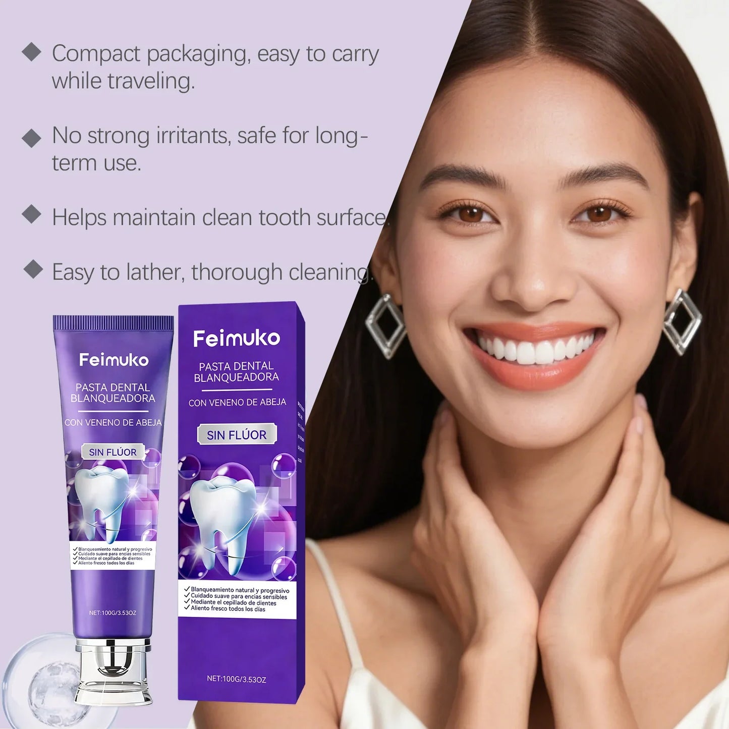 FEIMUKO Purple Whitening Toothpaste – Bee Venom & Enamel Care