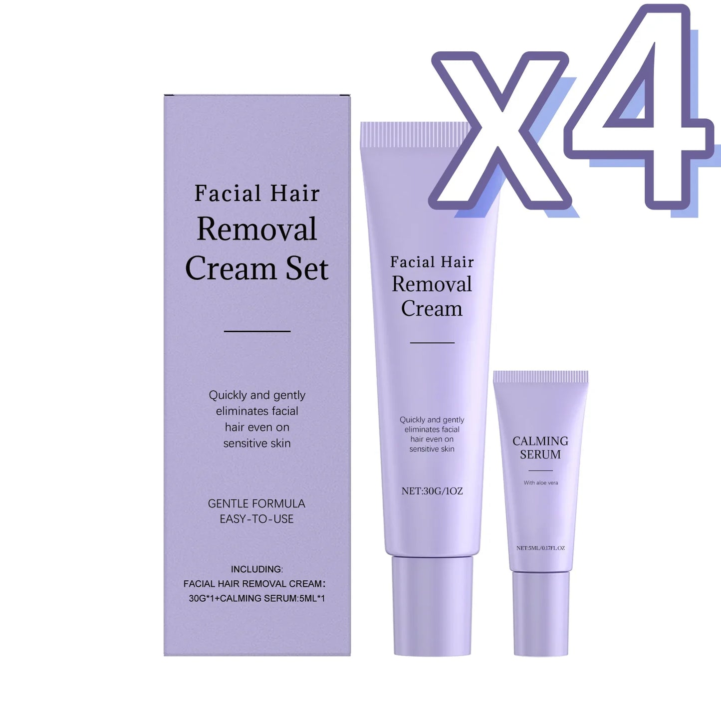 Painless Facial Hair Removal Cream & Calming Serum Kit