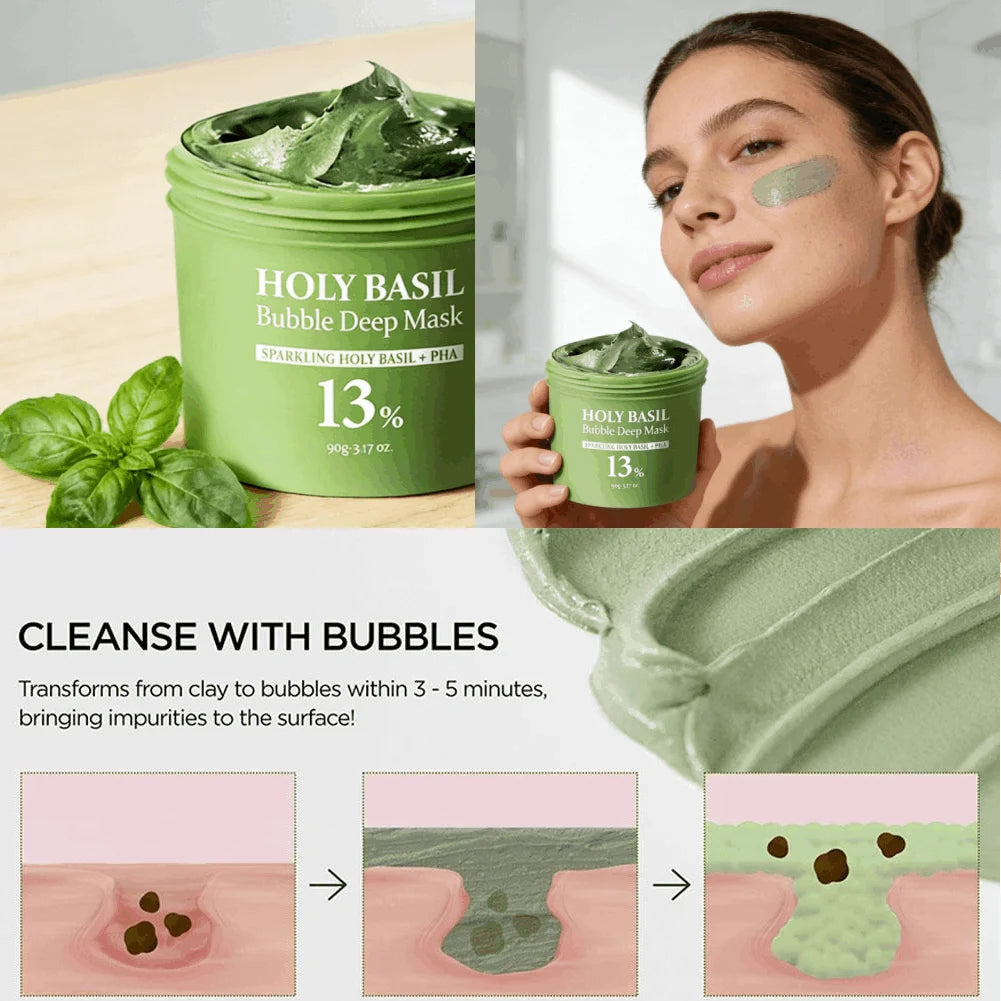 Korean Basil Bubble Cleansing Mask | Deep Pore Purifying