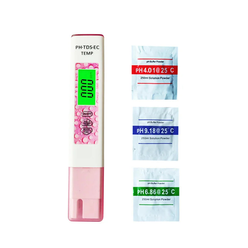 Digital 4-in-1 Water Quality Tester with Backlit LCD, Measures PH TDS EC & Temperature for Home, Pool, Aquarium and Fish Tank Peaceful Pleasures Health and Wellness Pink