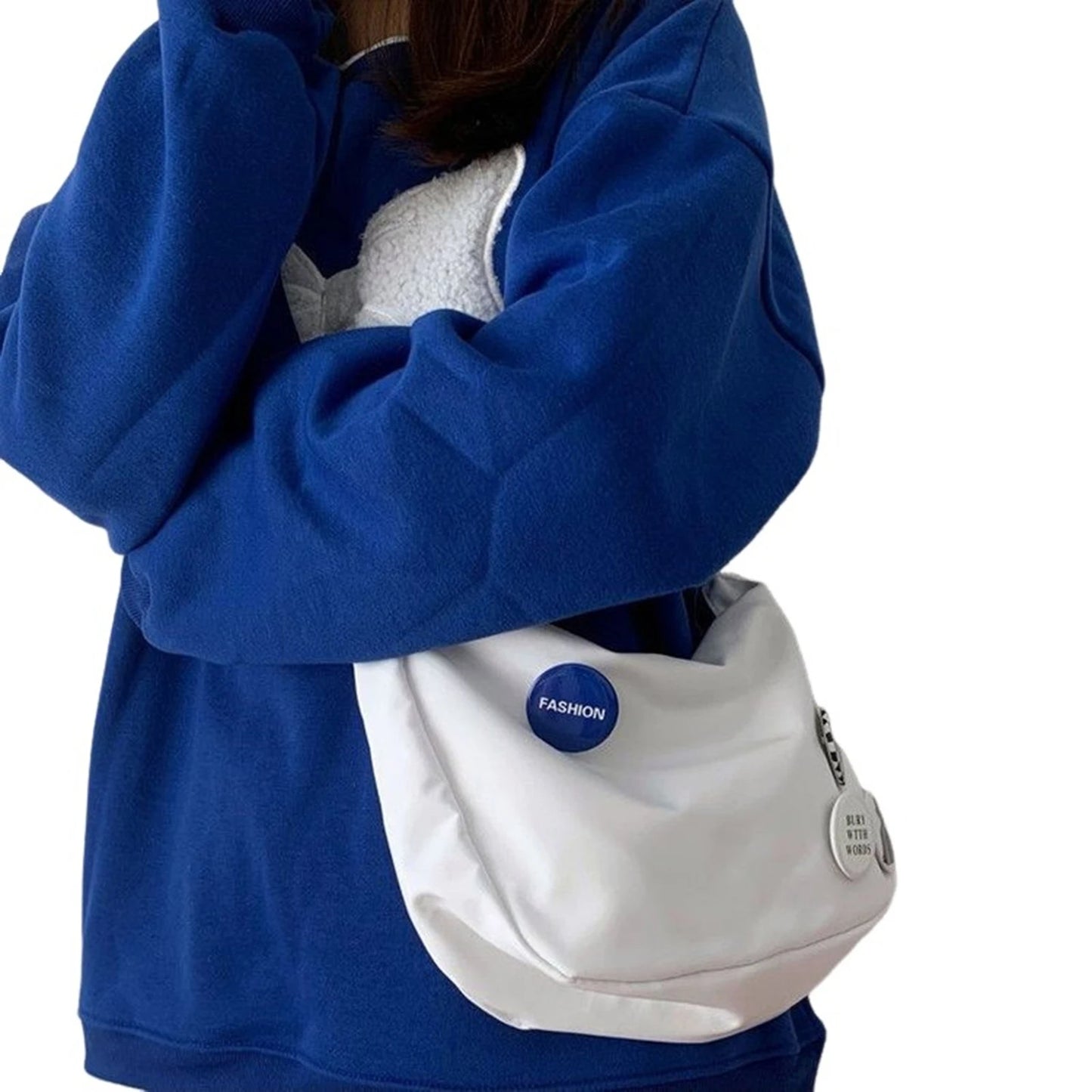 Women's Classic Messenger Bag Large Capacity Comfortable Carry Messenger Bag for Travel Sports Gym Vacation Peaceful Pleasures Health and Wellness With Badge White