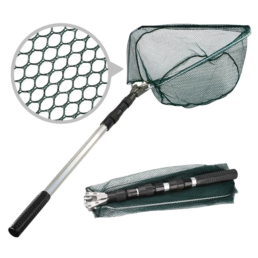 130CM Fishing Net Minnow Nets with Aluminum Collapsible Telescopic Fishing Handle Fishing Landing Net for Saltwater Freshwater Peaceful Pleasures Health and Wellness Sliver Green 130CM
