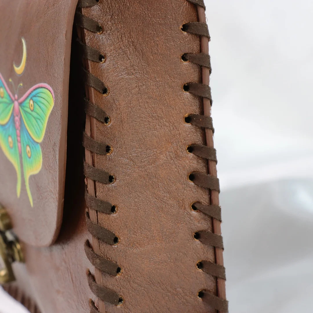 Vintage Moon Butterfly Print Distressed Faux Leather Belt Pouch