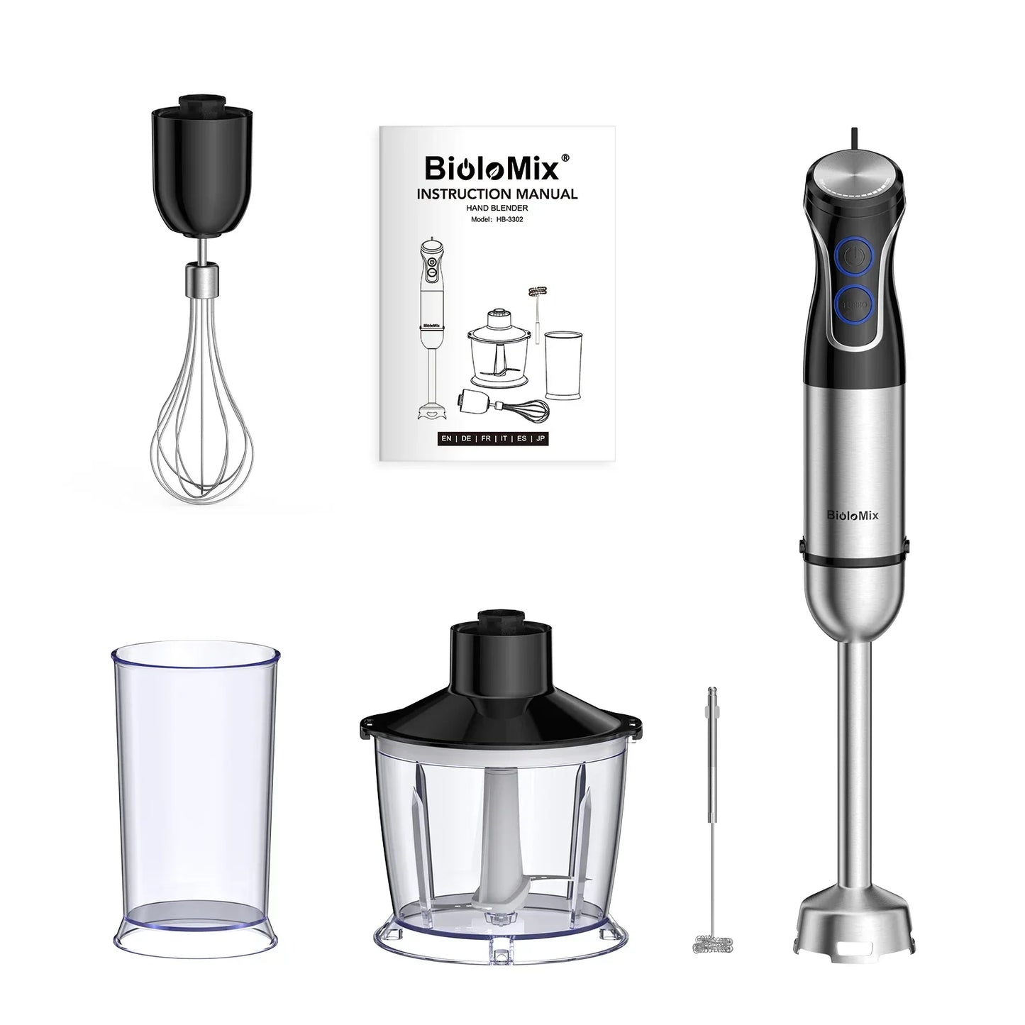 BioloMix 5-in-1 Immersion Hand Blender 1500W | Food Processor Peaceful Pleasures Health and Wellness