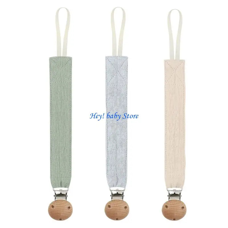 3-Pack Cotton & Wood Pacifier Clips | Baby Soother Holder Set