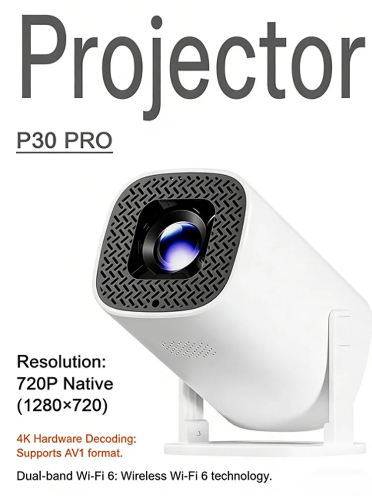 Portable P30PRO Mini Projector Linux System WiFi6 BT 5.0 Support 4K 1280*720P Smart Home Cinema Outdoor Portable Projector 2026 Peaceful Pleasures Health and Wellness B EU Plug