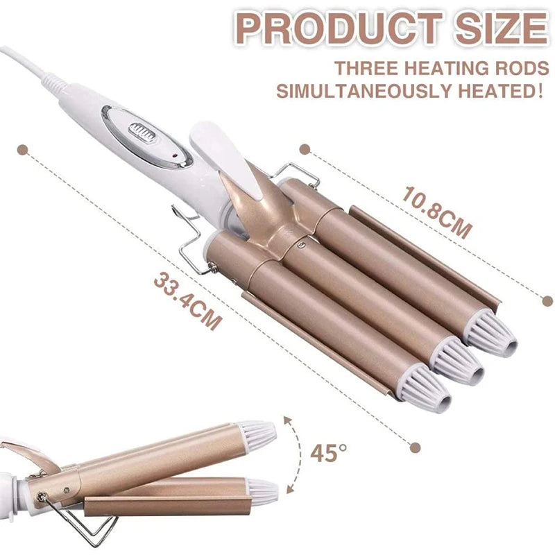 25mm Egg Roll Hair Tools Egg Waffle Iron 3 Barrel Curling Three Barrel Ceramic Ionic Big Wave Curler Automatic Curling Iron Peaceful Pleasures Health and Wellness