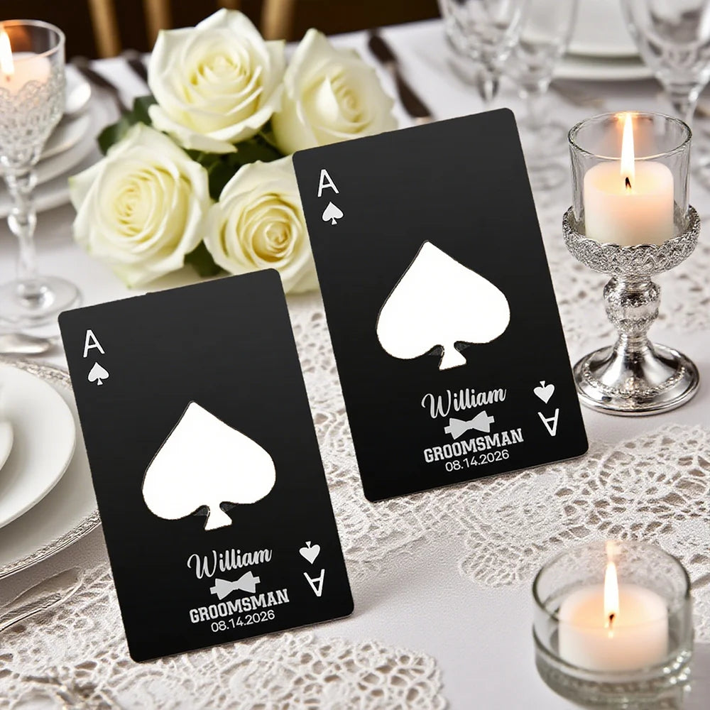 Custom Ace of Spades Metal Bottle Opener – Wedding Party Favor Custom Bottle Opener Peaceful Pleasures Health and Wellness