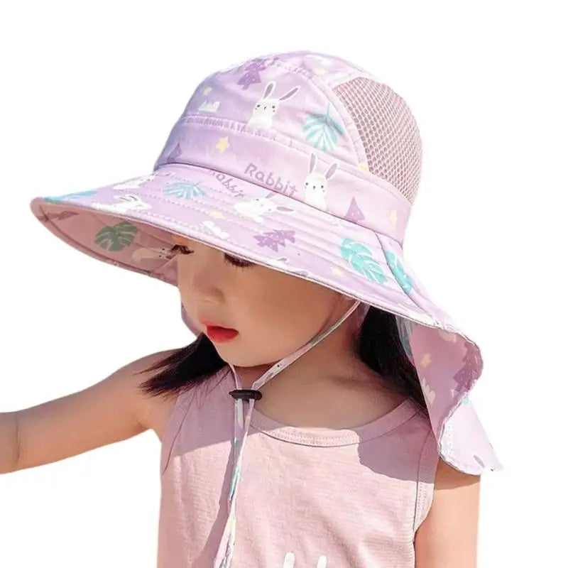 Kids Adjustable Bucket Sun Hat Cartoon Rabbit | 48–54cm Fit
