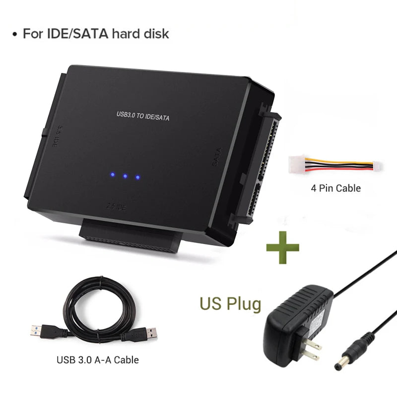 SATA/IDE to USB 3.0 Adapter Hard Drive Adapter Cable Converter for 2.5/3.5 Inch SATA and IDE HDD Support 6TB For PC Macbook Peaceful Pleasures Health and Wellness US Plug