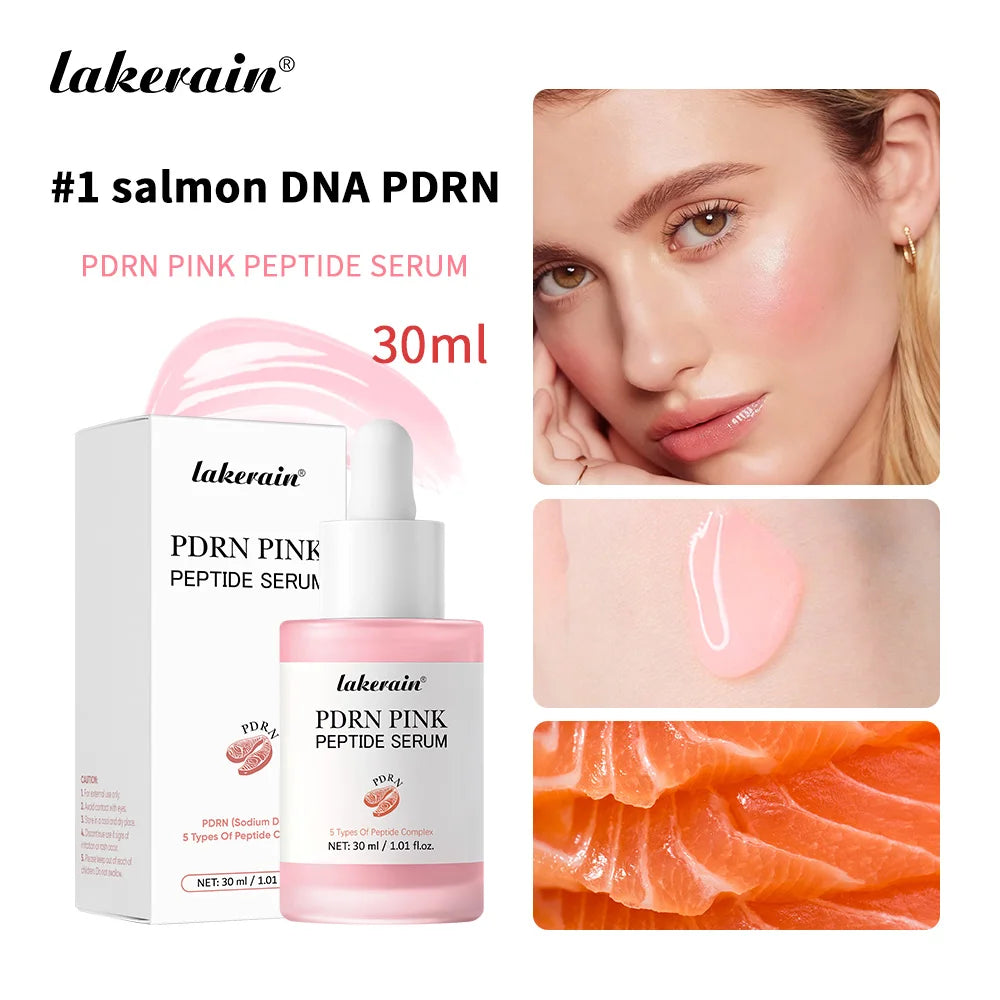 Lakerain Pink Peptide Serum Even-looking Skin Tone Dark Care Long-Lasting Hydration Low-Irritation Formula Firming Adenosine Peaceful Pleasures Health and Wellness Salmon DNA PDRN