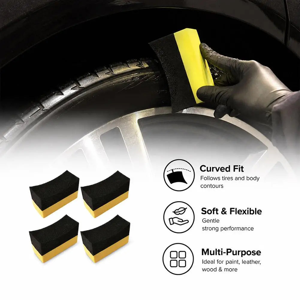 4pcs Auto Cleaning Sponge Brush Set for Car Wheel Tire Wash Wipe Water Suction Sponge Pad Wax Polishing Tyre Brushes Tools Peaceful Pleasures Health and Wellness