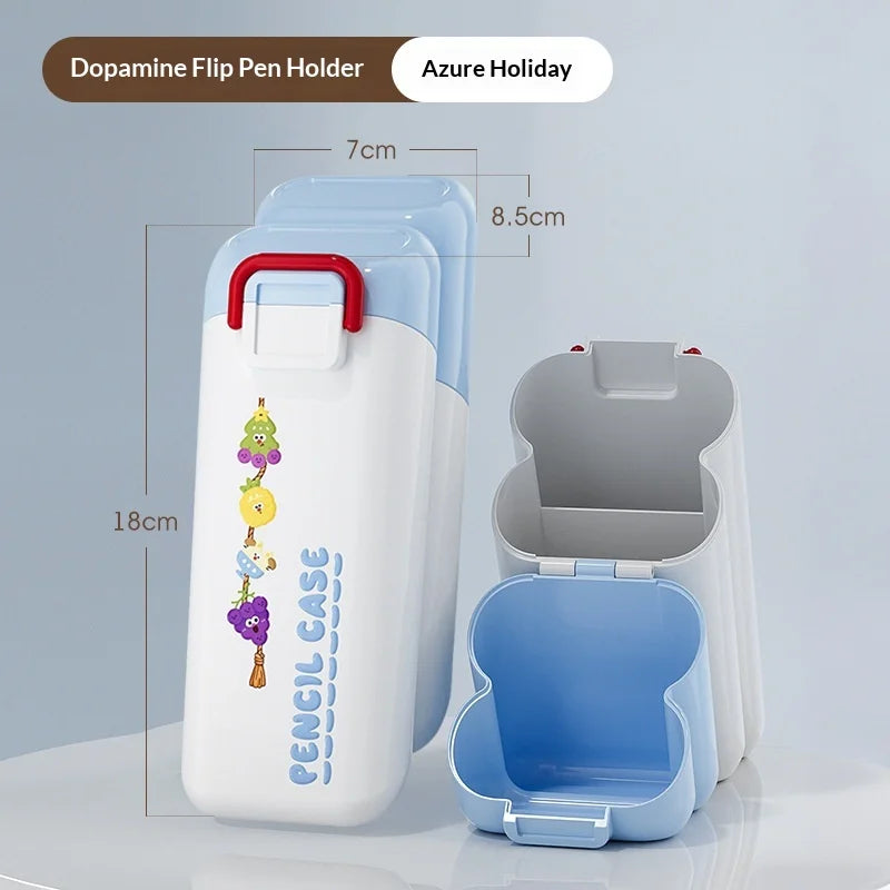 Amazing Cute Portable Multifunctional Slanting Pen Holder Cartoon Stationery Storage Jar for Student Dormitory Desktop Peaceful Pleasures Health and Wellness White