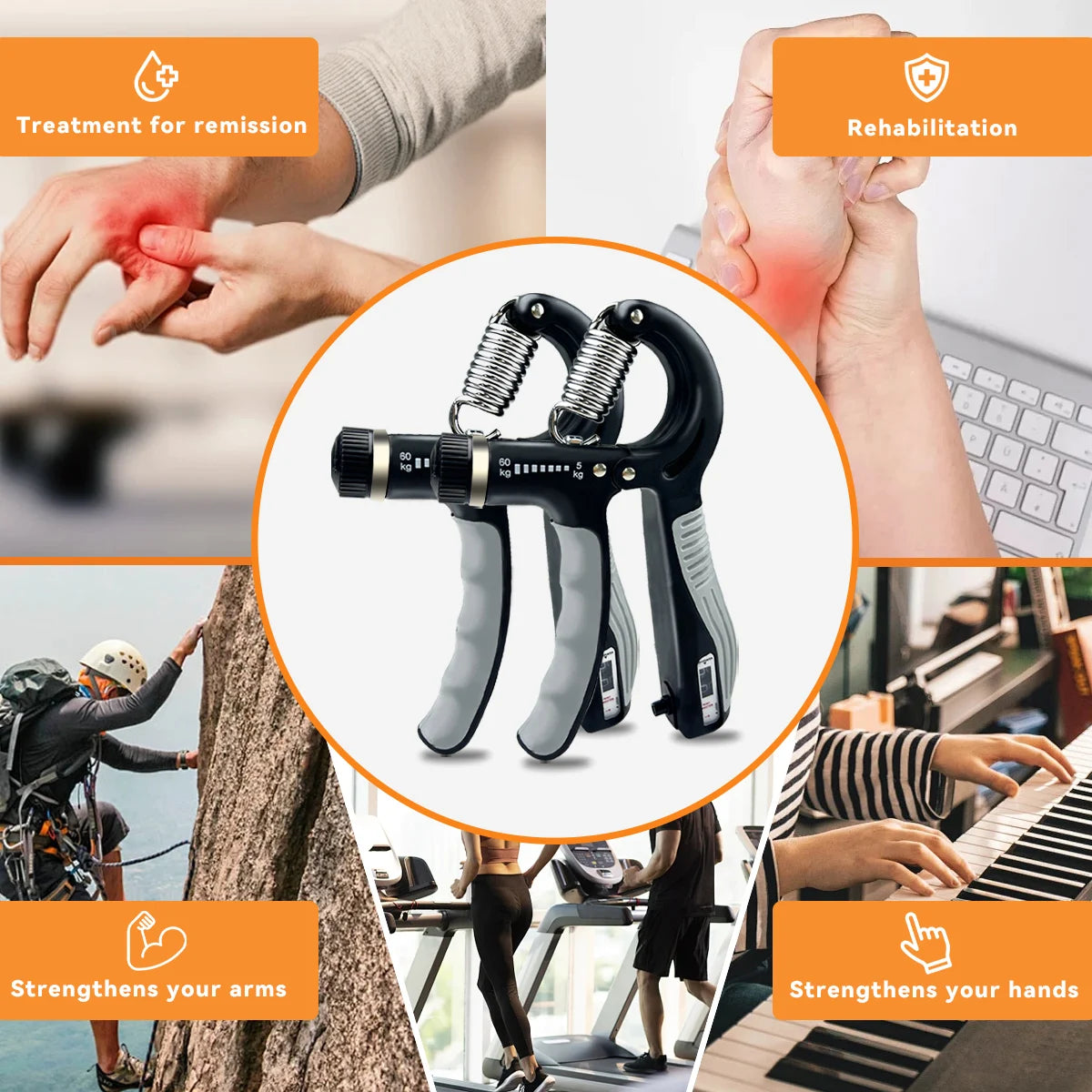 Grip Strength Trainer Adjustable Hand Grip Strengthener 11-132 Lbs (5-60Kg) Gym Rehab Forearm Trainer Peaceful Pleasures Health and Wellness