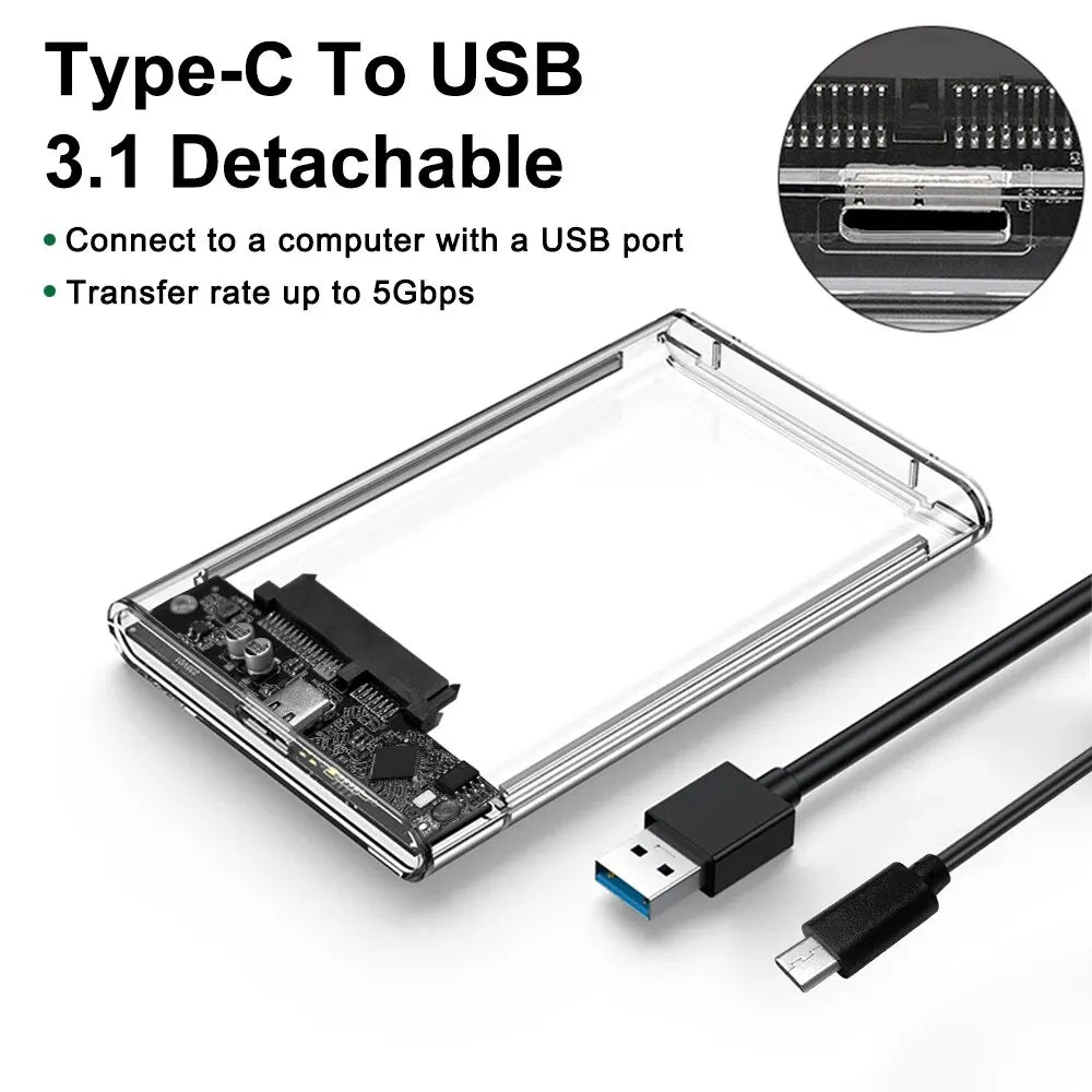 2.5 Inch HDD SSD Case SATA to USB 3.1 Type C 4TB Transparent External Hard Drive Housing Compatible UASP SATA III Laptop Peaceful Pleasures Health and Wellness Type C to USB