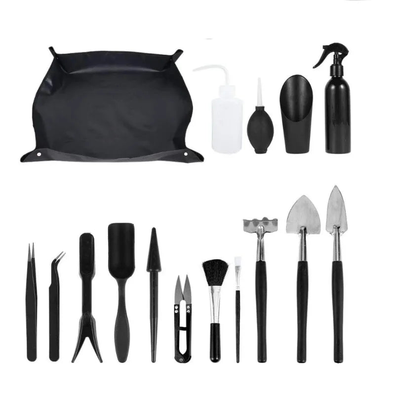 Black series succulent plant tools gardening tool set, indoor planting pot transfer gardening set Peaceful Pleasures Health and Wellness 16PCS