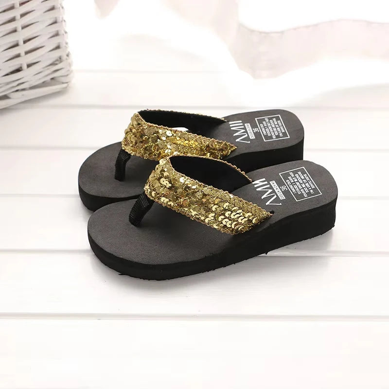 Women's Sequin Flip Flops | Summer Beach Slide Sandals