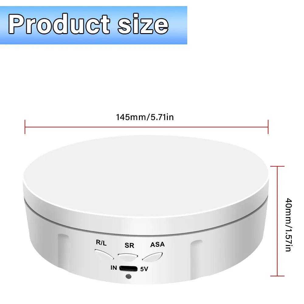 Max Load 4KG Multifunctional Rotating Display Stands Electric Turntable 360° Rotation Noiseless Rotating Table Jewelry Stand Peaceful Pleasures Health and Wellness 145MM-White