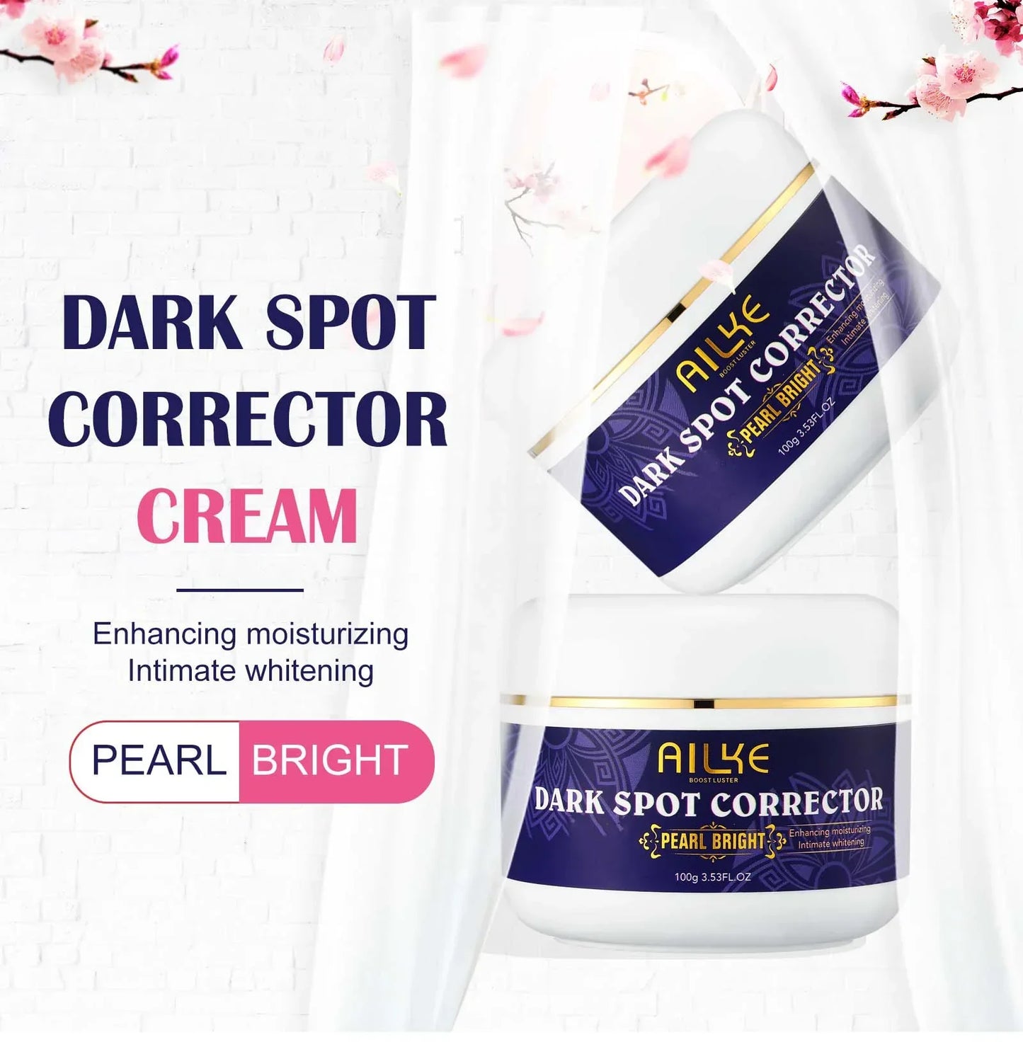 Ailure Dark Spot Corrector Cream packaging with cherry blossoms in the background