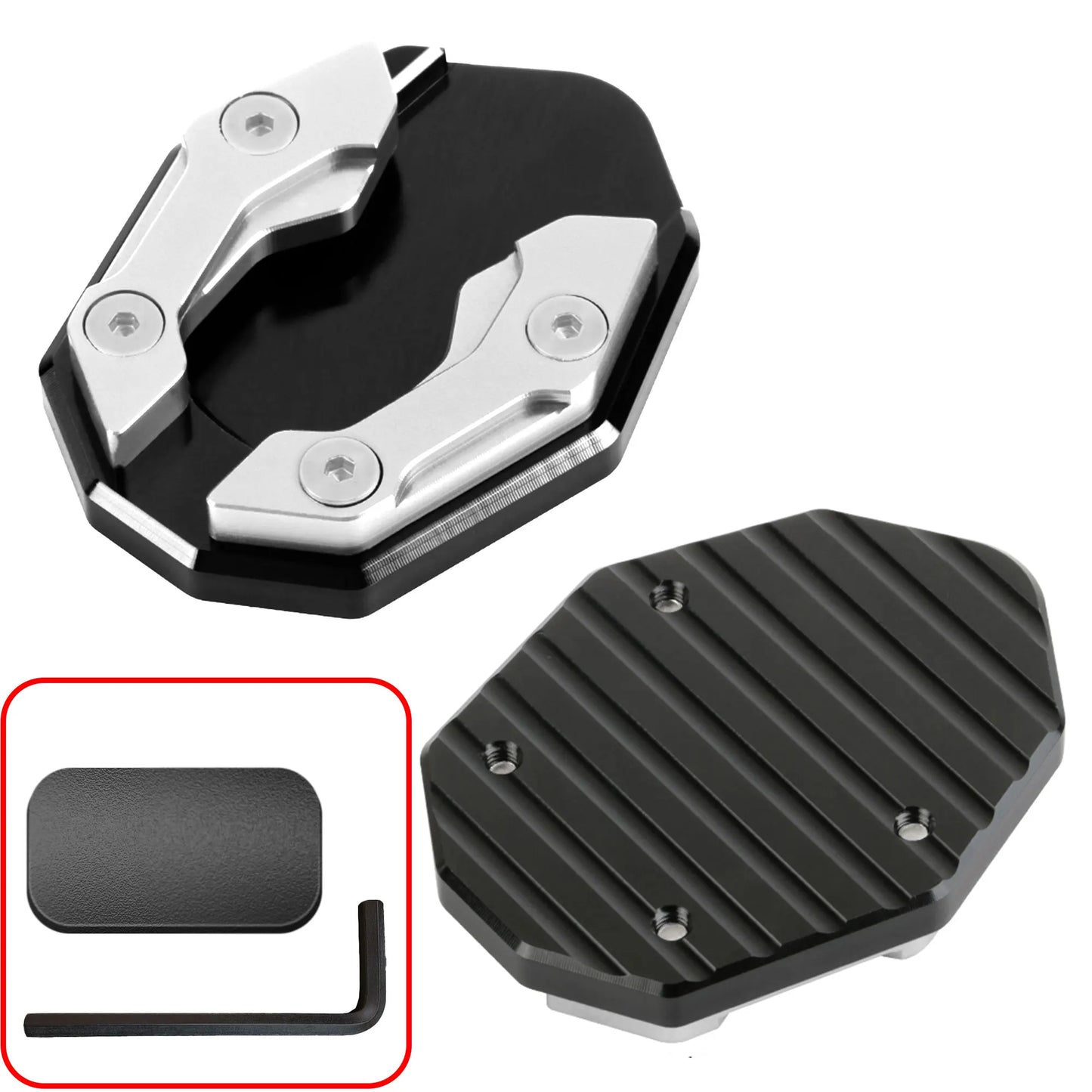 Motorcycle Side Stand Extension Kickstand foot Pad,Support Plate Helps Park Your Bike on Hot Pavement, Grass, Soft Ground Peaceful Pleasures Health and Wellness Silvery