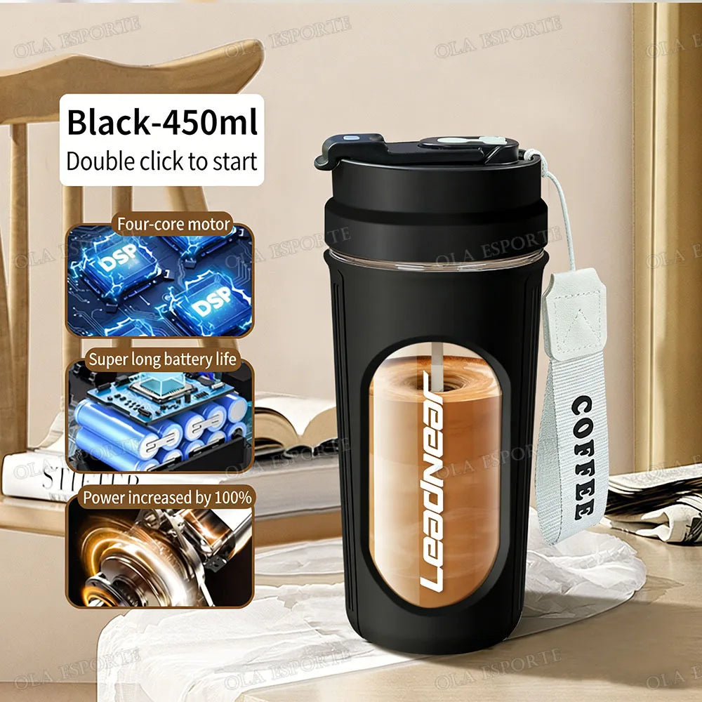 Electric Shaker Cup - Automatic Self-Mixing Cup Sports Protein Powder Shaker Cup with Electric Mixing Function Coffee Shaker Cup Peaceful Pleasures Health and Wellness Black 450ml