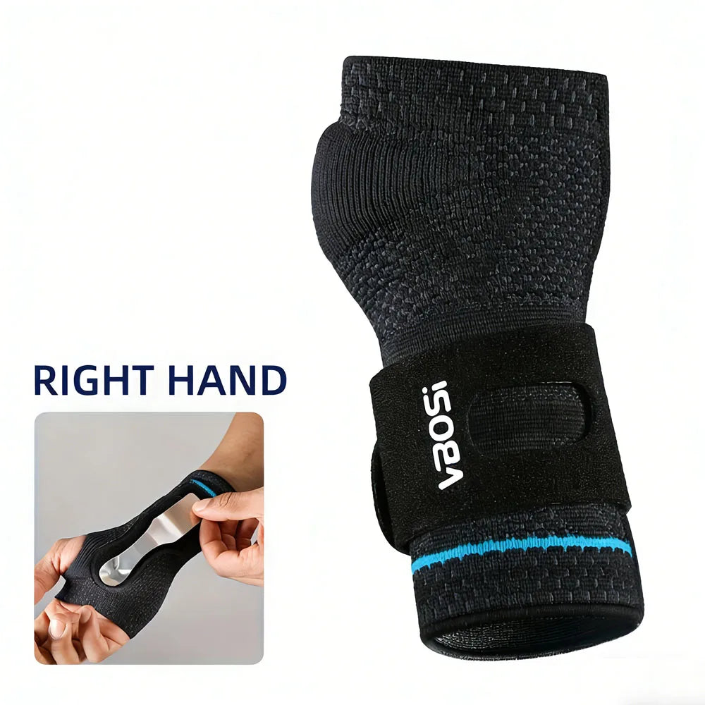 1pc Wrist Palm Support with Removable Metal Stays and Straps, Adjustable Brace Right Left Hand for Women And Men Peaceful Pleasures Health and Wellness Dark Gray-Right M
